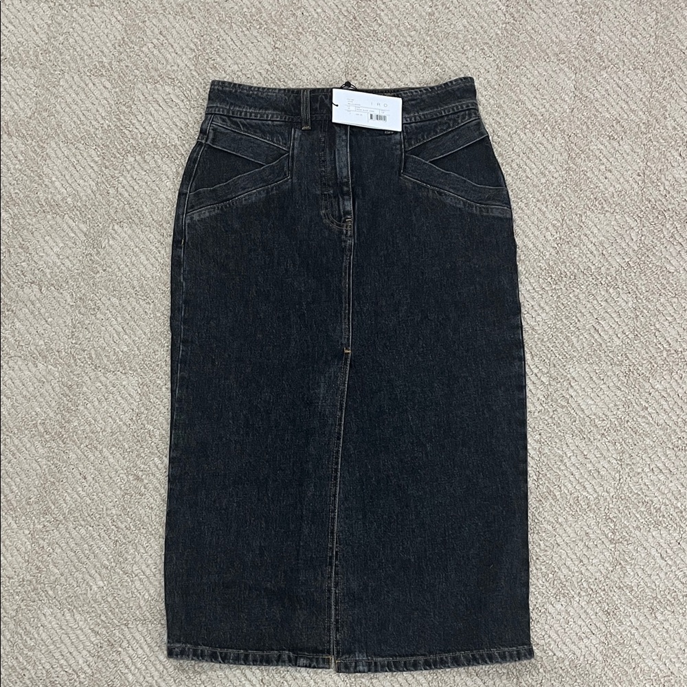 IRO Black Denim Midi Skirt